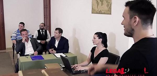  Sexy lawyer Helena Valentine negotiates DP at court with horny babe Aisha GP362